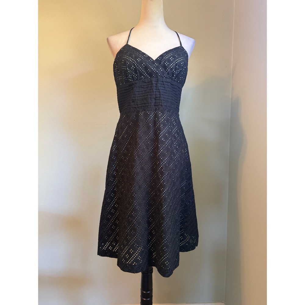 White House Black Market Cotton Eyelet Halter Midi Dress 10 boho cottage retro y
